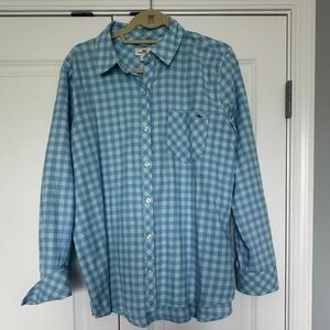 Vineyard Vines Women’s Flannel Button Up Top Blue and Green Size 16